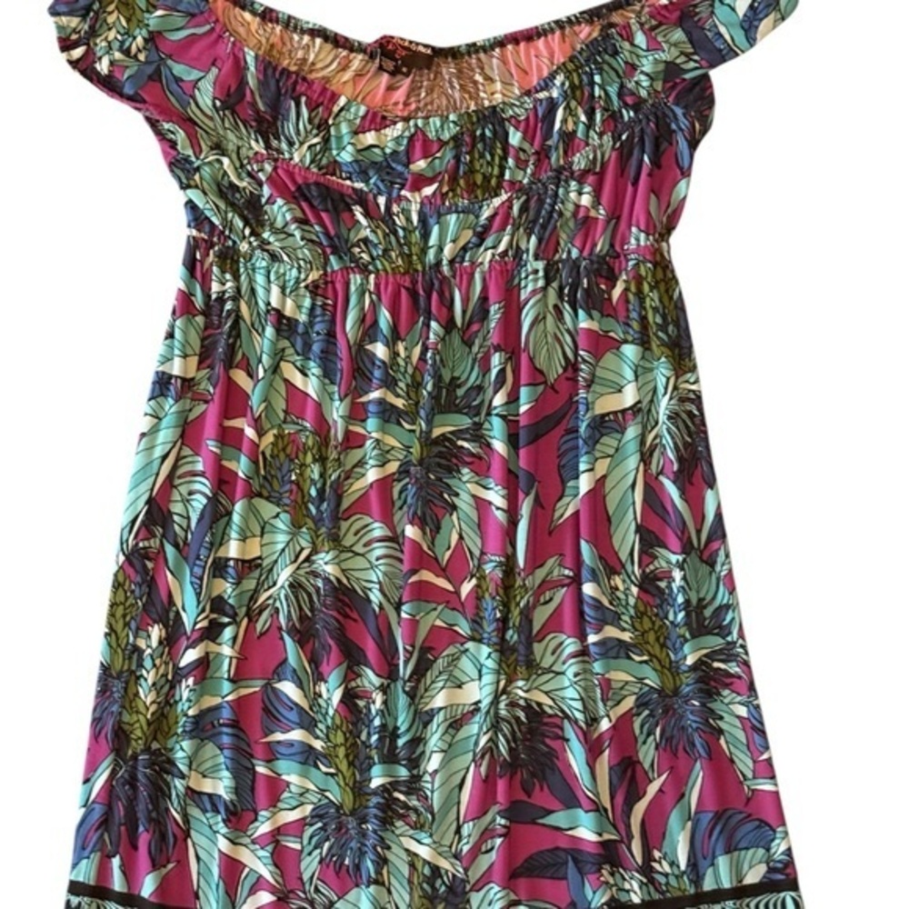 Peck & Peck size 16 offshoulder tropical print dress stretchy smocked boho style